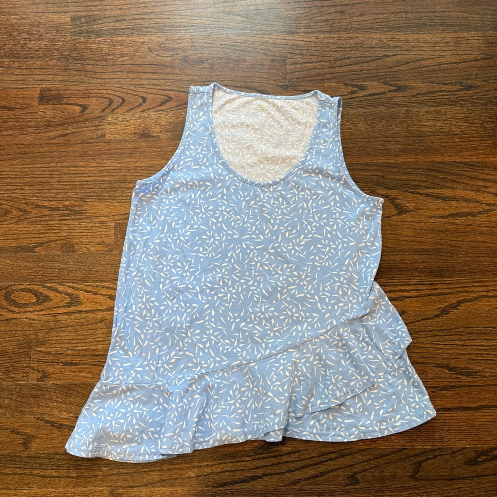 Garnet Hill Powder Blue Asymmetrical Ruffle Tank for Spring Summer Green Cotton